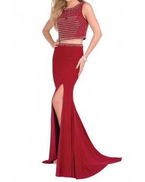 JVN Jersey High Slit Maxi Skirt Set - Red