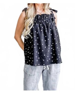 And The Why Daisy Polka Dot Print Ruffle Tank Top - Blue