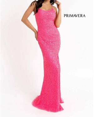 Primavera Lace Up Back Sequin Gown - Pink