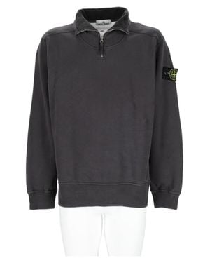 Stone Island Half-Zip Stand Collar Patch Cotton Polo Shirt - Gray