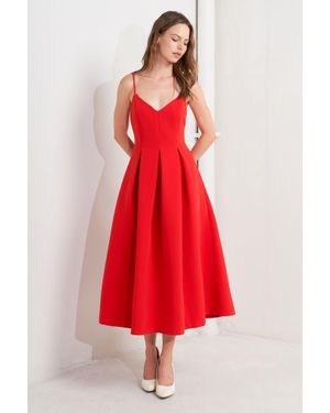 TRUEDAMES Ruby Affair Woven Midi Dress - Red