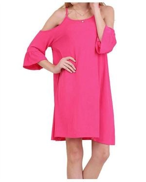 Umgee Open Shoulder Ruffle Sleeve Dress - Pink