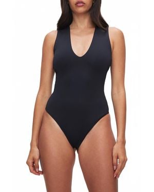 GOOD AMERICAN Sculpting Deep V Tank Bodysuit - Blue