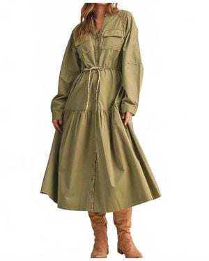 ..,merci Utility Midi Dress With Contrast Piping Trim - Green