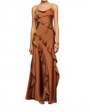 AMUR Dellen Ruffle Gown - Brown