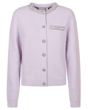 Self-Portrait Lilac Sweater With Round Neckline And Decorative Accents - Purple