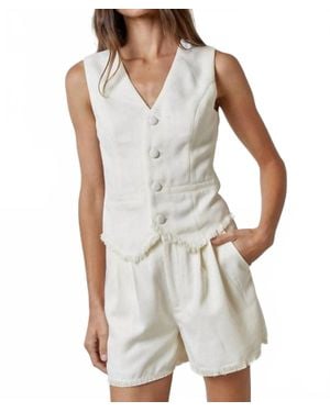Lalavon Effortless Chic Frayed Hem Linen Vest - White