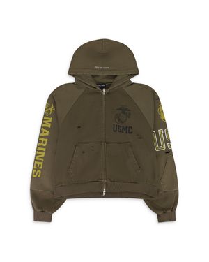 PROJECT G/R Khaki Reconstructed Folded Zip Hoodie - Green