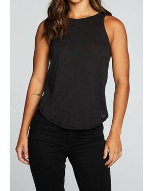 Chaser Brand Slub Jersey Deep Ruffle V Back Tank - Black