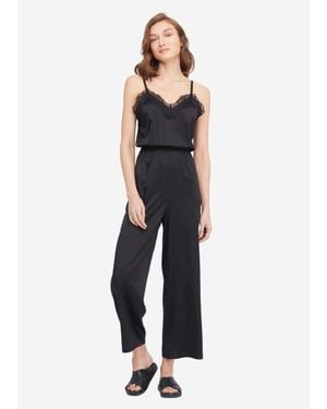 LILYSILK Lace Trimmed Silk Jumpsuit - Blue