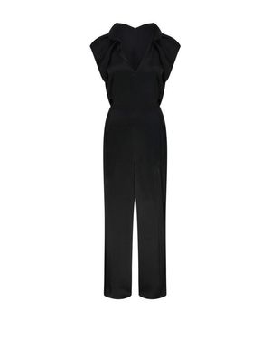 Victoria Beckham Draped Pleat Detail Jumpsuit - Black