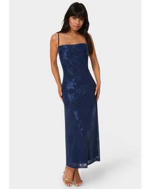 Bebe Jacquard Mesh Cowl A-Line Maxi Dress - Blue