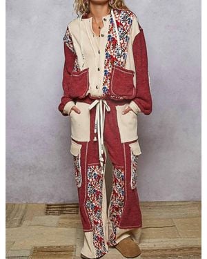 Pol Contrast Thermal Patchwork Button Hoodie - Red