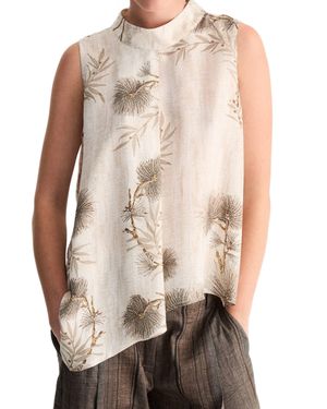 Biancalancia Sleeveless Asymmetrical Botanical Print Top - Natural