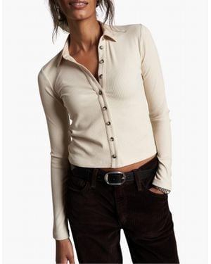 PERFECTWHITETEE Amee Luxe Rib Long Sleeve Polo - Natural