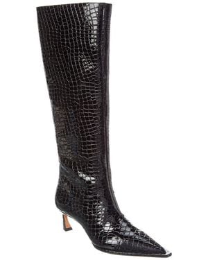 Alexandre Birman Croc-Embossed Patent Knee-High Boots - Black