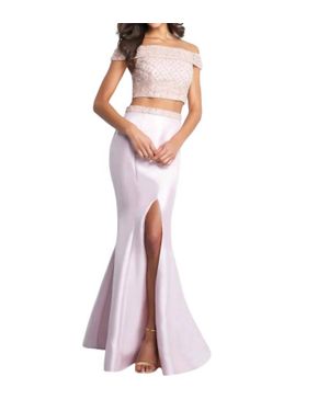 Blush Prom Beaded Shimmer Mikado Two Piece Gown - Metallic