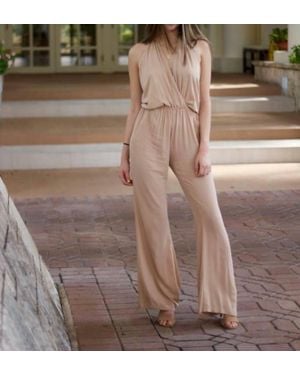 Indah Smoke Halter Flare Jumpsuit - Brown