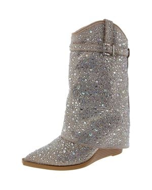 Madden Girl Joe-R Rhinestone Square Toe Cowboy, Western Boots - Gray