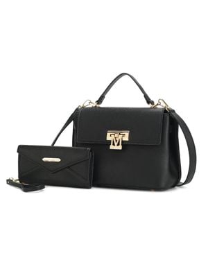 MKF Hadley Vegan Leather Satchel Bag With Wristlet Wallet- 2 Pieces - Black