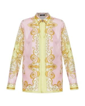 Versace Pastel Baroque-Inspired Silk Scroll Shirt - White