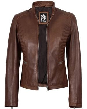 Decrum Rachel Biker Style Leather Jacket - Brown