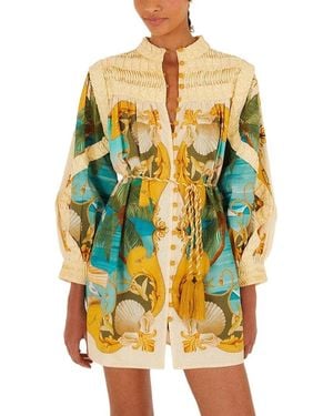 AMINA GLAM Linen-Blend Mini Dress - Yellow