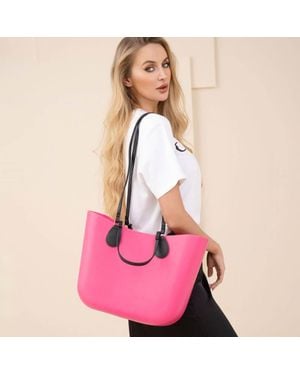 Fashnzfab Large Structured Rubber Shoulder Tote Bag - Pink