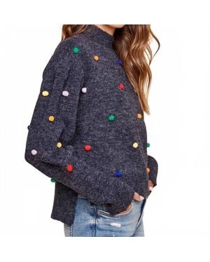 Sugarlips Pom Pom Mock Neck Sweater - Blue