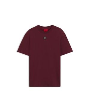 HUGO Interlock-Cotton T-Shirt With Metallic Stacked-Logo Badge - Purple
