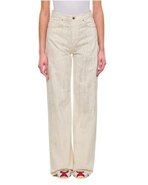 Halfboy Crepe Pattern Wide Leg Jeans - Natural