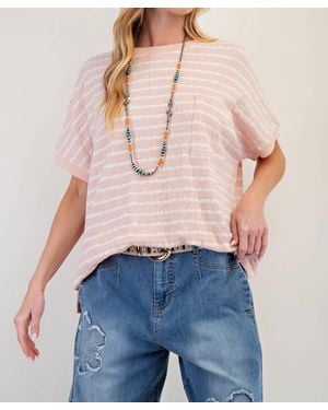 Easel Short Sleeve Textured Stripe Knit Top - Blue