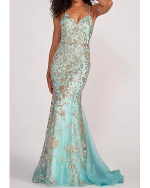 Colette By Daphne Embellished Sleeveless Prom Gown - Blue
