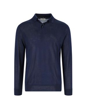 Ballantyne Silk-Cashmere Ribbed Polo Sweater - Blue