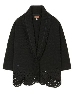 Alanui Textured Knit Cardigan With Fringe And Crochet Detail - Black