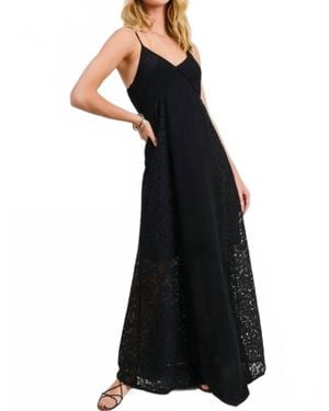 Doe And Rae Lace Paneled V Neck Maxi Dress - Black