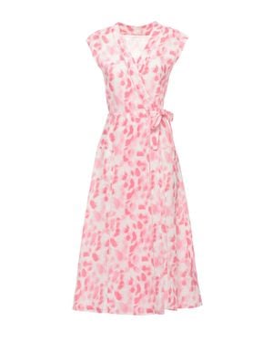 120% Lino V-Neck Linen Midi Dress With Lace Waist Detail - Pink