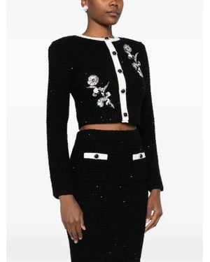 Self-Portrait Floral Textured Knit Jacket - Black