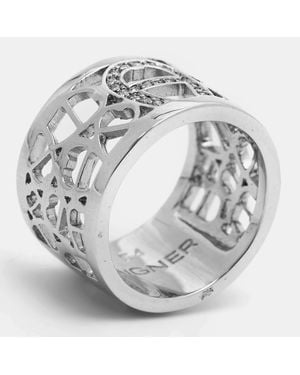 Aigner Logo Crystals Tone Ring - Metallic