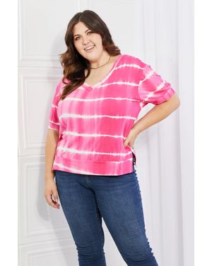 TRUEDAMES Yelete Full Size Oversized Fit V-Neck Striped Top - Pink