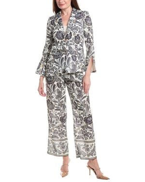 Nanette Lepore 2Pc Linen Blend Blazer & Pant Suit Set - White