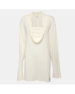 Persona Cream Jersey Draped Neck Long Sleeve Blouse - White