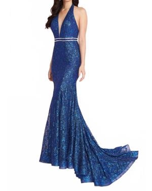 Panoply Low V Neck Prom Dress - Blue