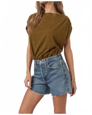 Project Social T Estelle Heathered Pleated Shoulder Tee - Blue