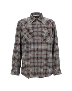 Acne Studios Plaid Cotton Button-Down Chest Pockets Shirt - Gray