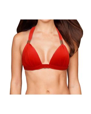 Zalia Plunge Triangle Halter Bikini Top - Red