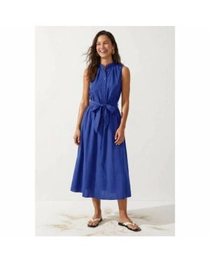 Naked Zebra Sleeveless Belted Maxi Shirt Dress - Blue