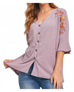 Mittoshop Half Sleeve Floral Button Up - Purple