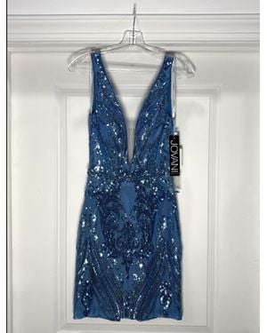 Jovani Plunging Neck Short Dress - Blue