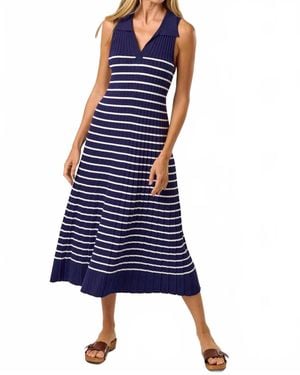 Lalavon Striped Sleeveless Ribbed Midi Dress - Blue